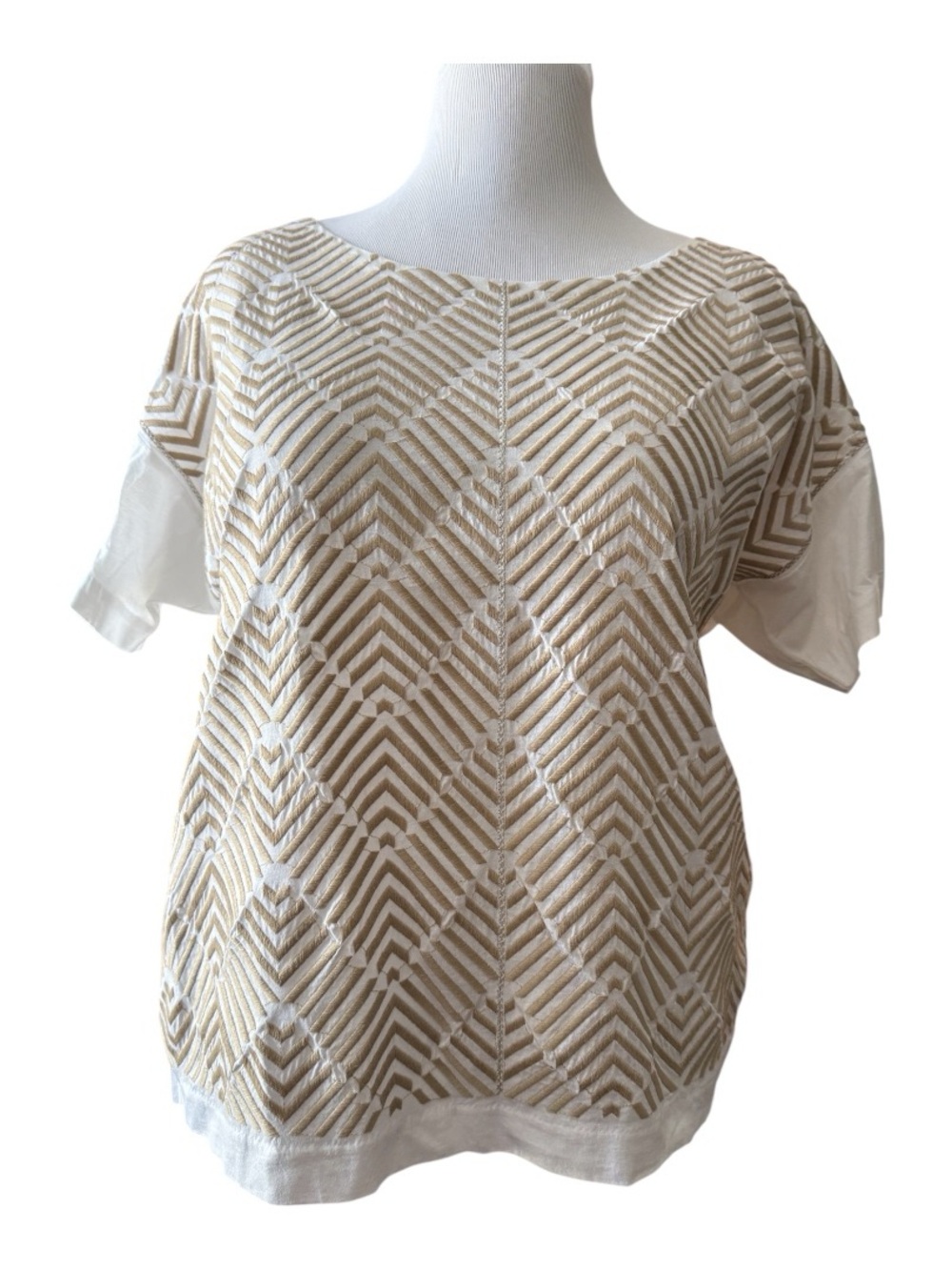 J. Crew Cream & Tan Geometric Short Sleeve Tee - Women’s - size XL - NWT